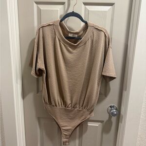 Women’s Tan Textured Casual Bodysuit